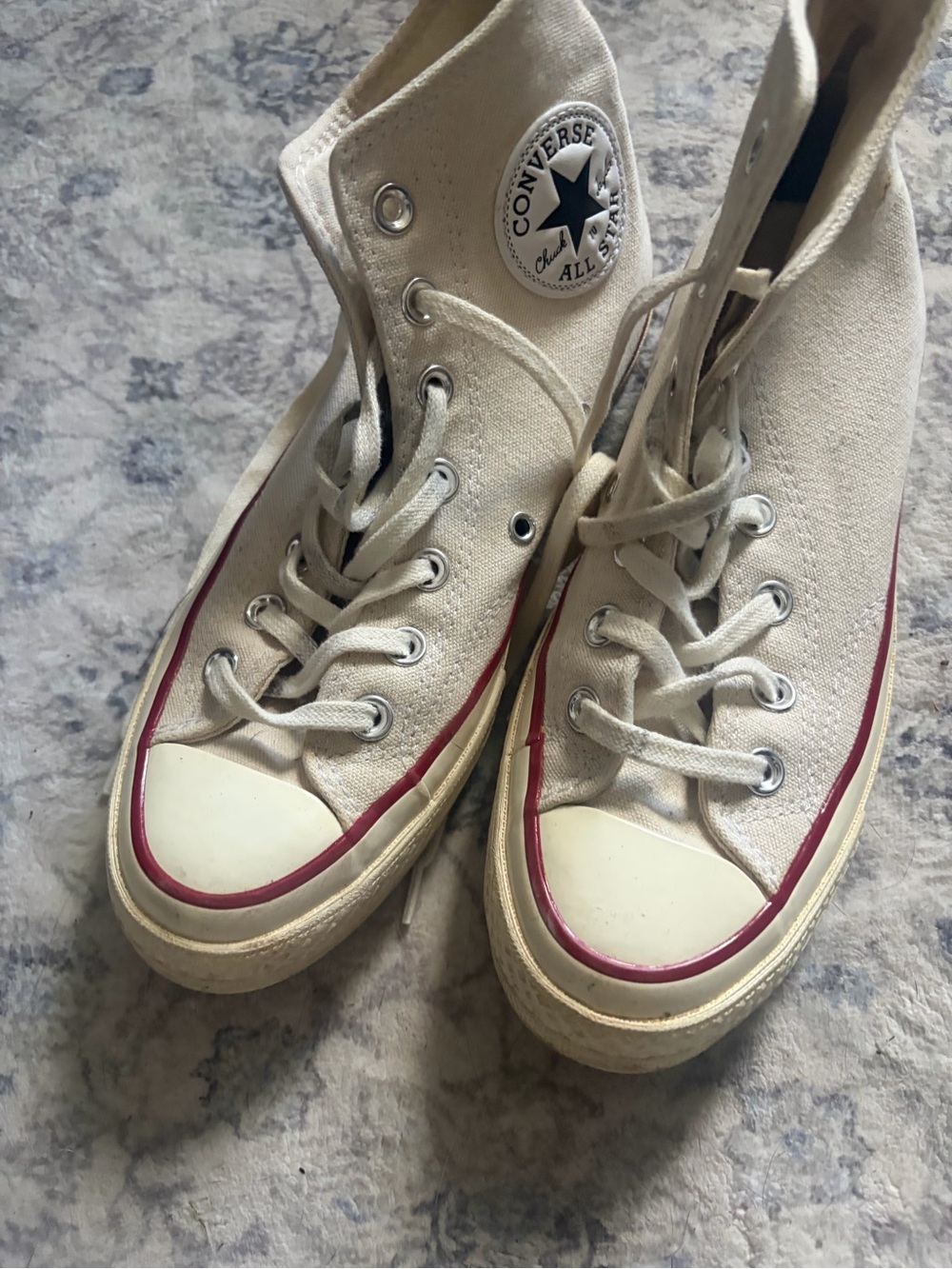 Converse High Top Sneakers in Cream with Red Trim